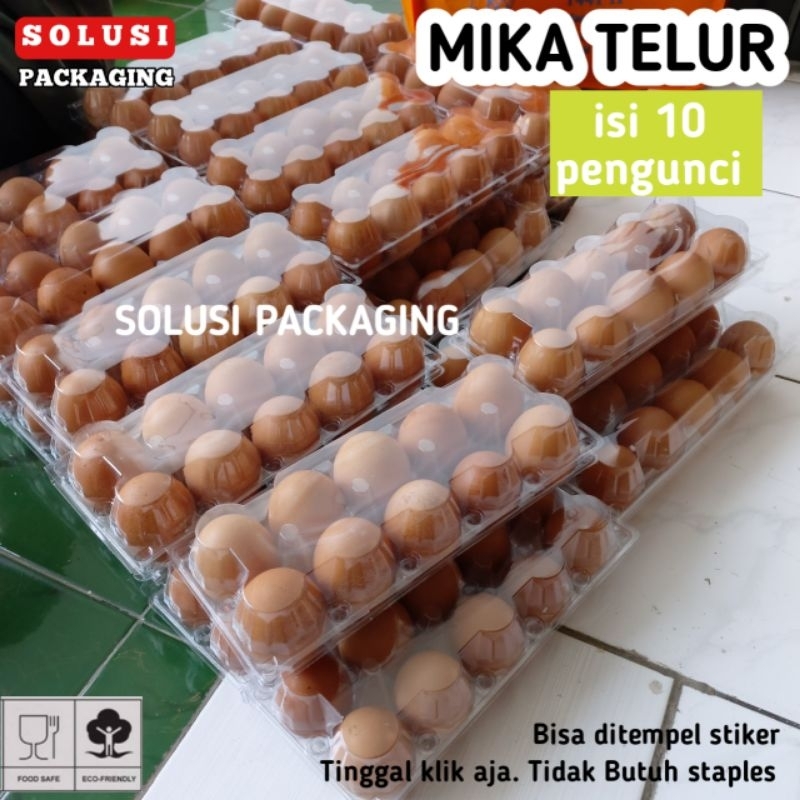 MIKA TELUR ISI 10 TUTUP KUNCI DATAR ECER / EGG TRAY TEMPAT TELUR ASIN