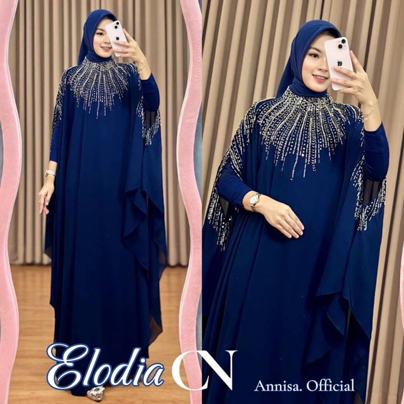 DRESS ELODIA BY ANNISA – Gaun Muslimah Elegan | Korean Jersey & Ceruty Bordir Gold | Wudhu Friendly