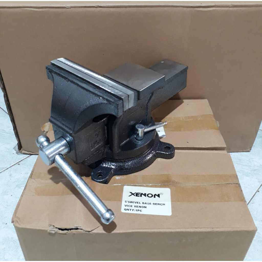 TERBARU XENON Ragum Putar 5 inch catok paron meja duduk 5inch alas bisa putar swivel bench vise 5"