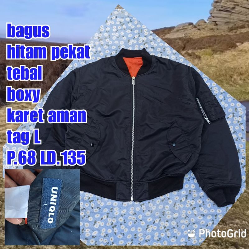 jaket work kerja casual bomber ma 1 pilot uniqlo hitam boxy