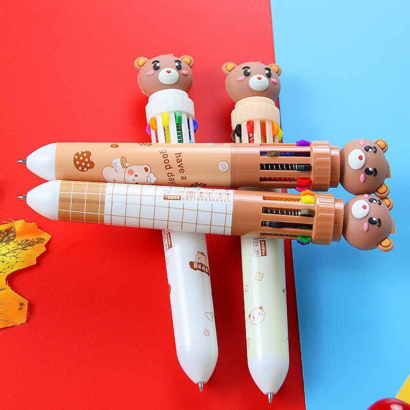 

( diolyn.id ) PULPEN 10 WARNA Motif coklat bear putih | pen bolpoin alat menulis