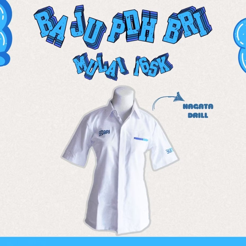 Baju PDH BRI Pria Wanita Lengan Pendek bahan Nagata Drill