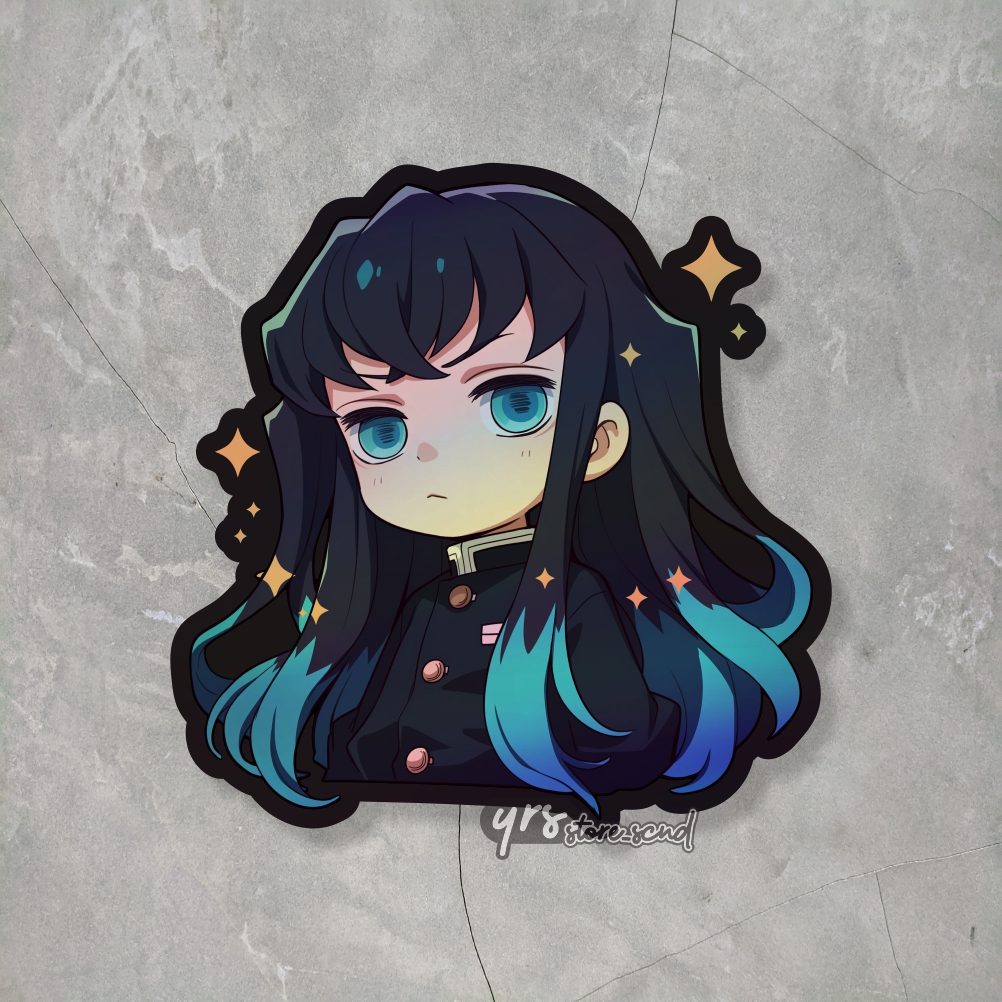 Sticker Anime Chibi Hologram Muichiro Tokito Ukuran +- 5,6 x 5,7 cm sticker case hp laptop dll murah