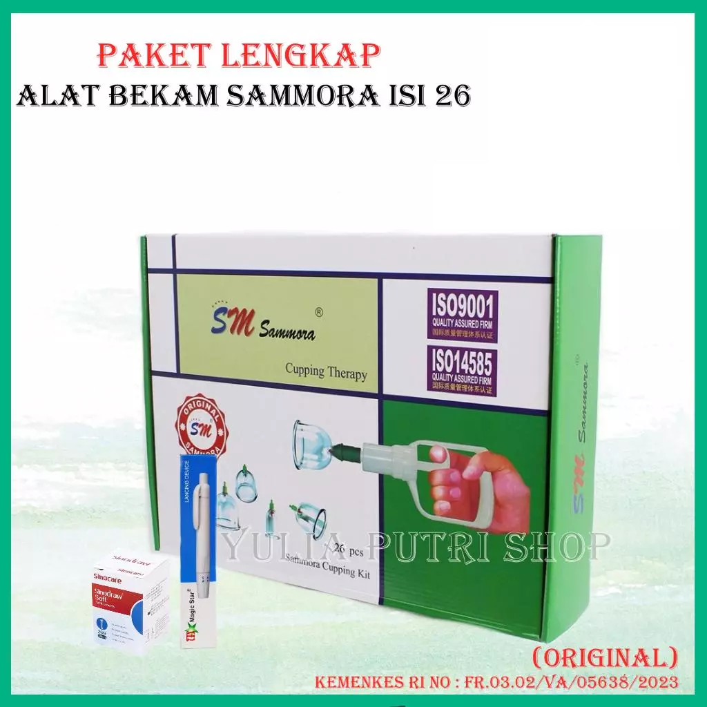 PAKET LENGKAP Alat Bekam Sammora Hijau 26 / 15 / 12 + Pen Bekam Magic Star + Jarum Sinocare 1 Box / 