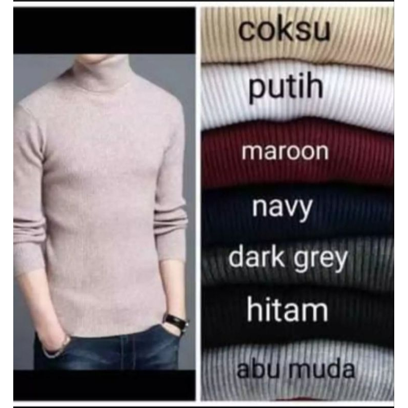 Turtle Neck Rajut Premium High Quality l Kerah Tinggi Rajut l Baju Pria Tangan Panjang
