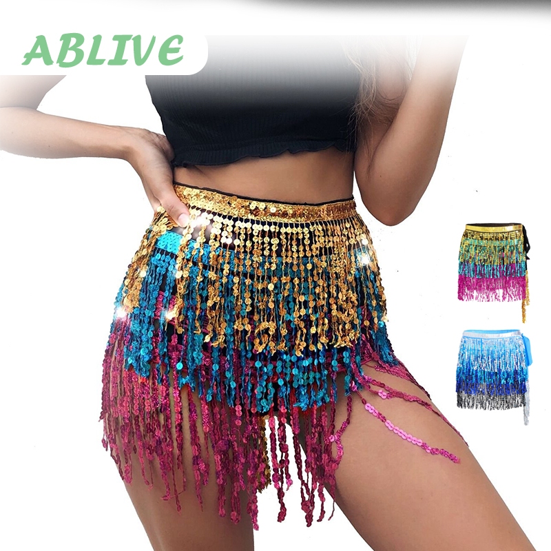 Belly Dance Rok Mini Pendek Bintik Belly Dance Hip Scarf Sabuk Sequin