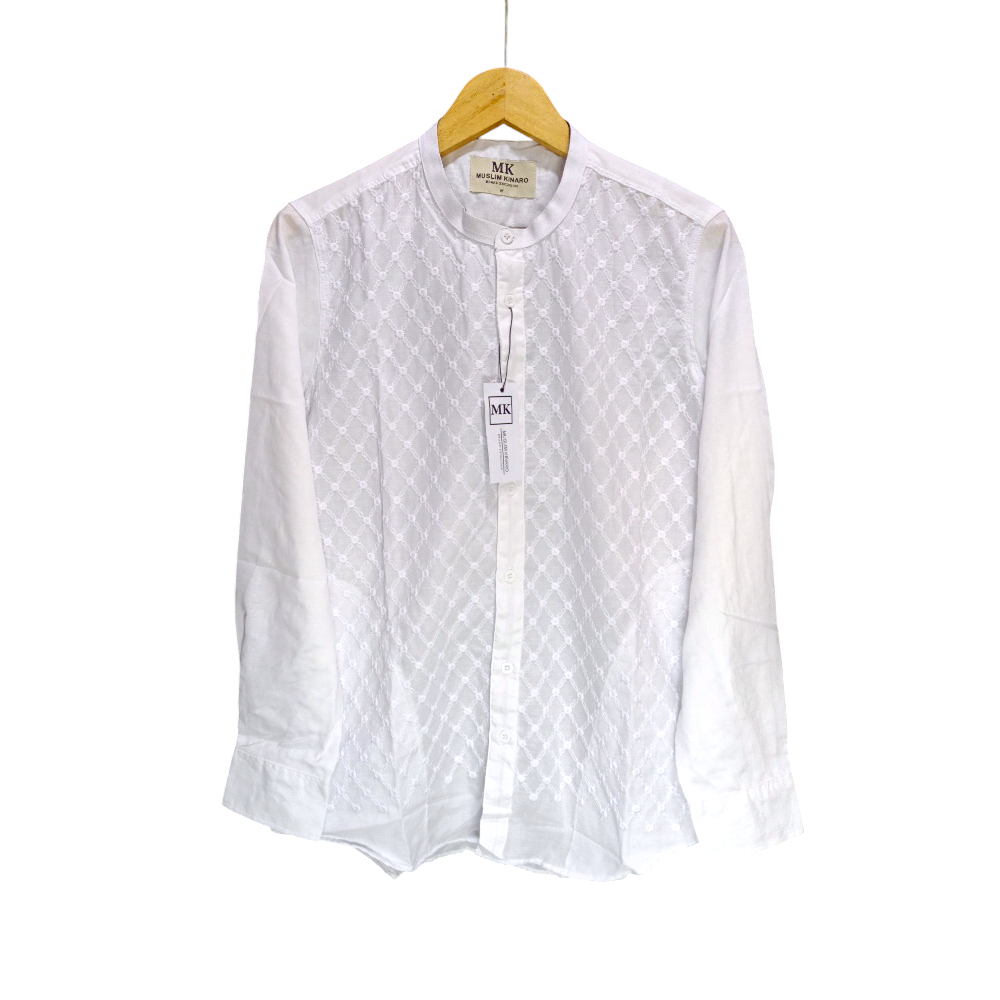 baju kemko kemeja koko MK Muslim Kinaro brukat bordir putih lengan panjang