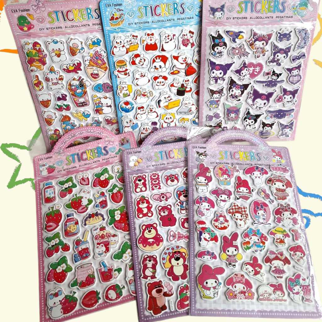 

3D Sticker Sanrio Timbul Stiker Tempel Besar Stiker DIY Karakter Kartun Hiasan Mainan