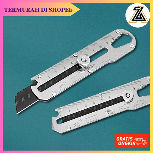 

Pisau Cutter Stainless 6 IN 1 Pengaris Pembuka Baut Sekrup Tutup Botol Serbaguna Anti Karat Safety