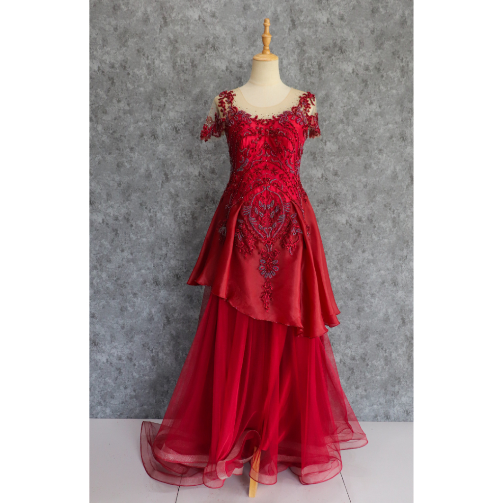 Red Organza Gaun Layer Dress Mewah Preloved Second