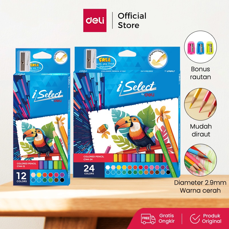 

Deli I-Select Pensil Warna 12/24 Colored Pencil Bonus Rautan EC144