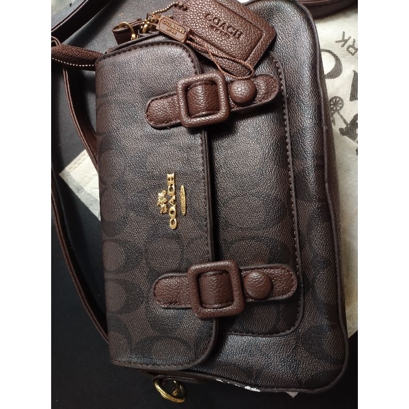 tas coach sling slempang mini coklat tua