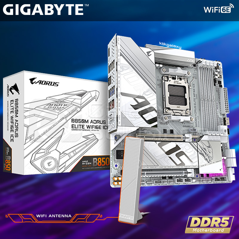 GIGABYTE B850M AORUS ELITE WIFI6E ICE - AMD B850 DDR5 AM5 Motherboard
