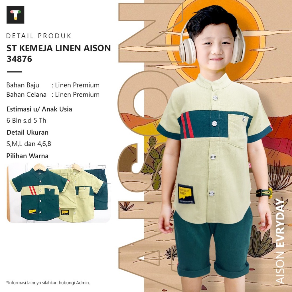 Setelan Kemeja Aison Lengan Pendek Celana Pendek Full Linen - Fashion