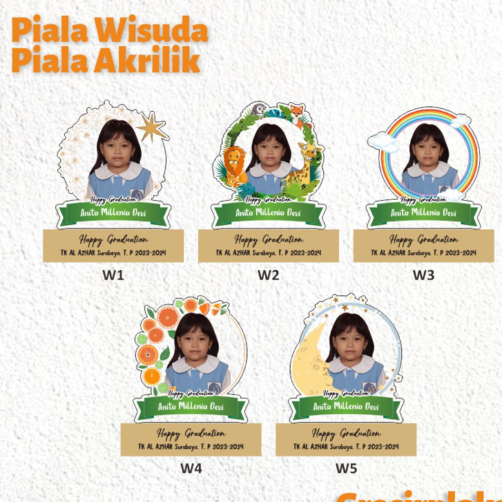 Plakat Wisuda Plakat Anak Wisuda Piala Wisuda Anak Tatakan Kayu Akrilik Custom