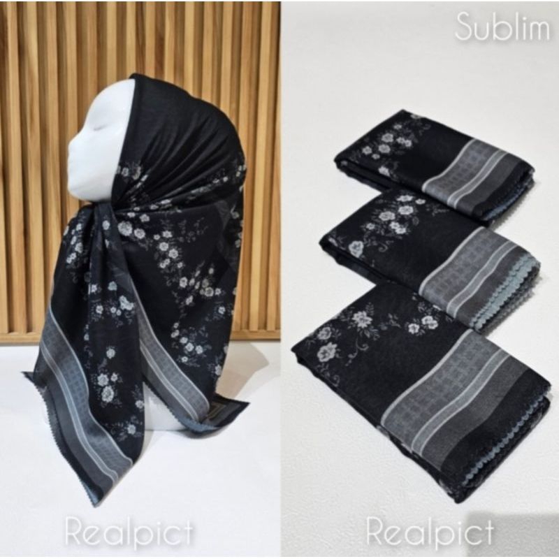 Hijab Motif Bunga Kecil Hitam Abu