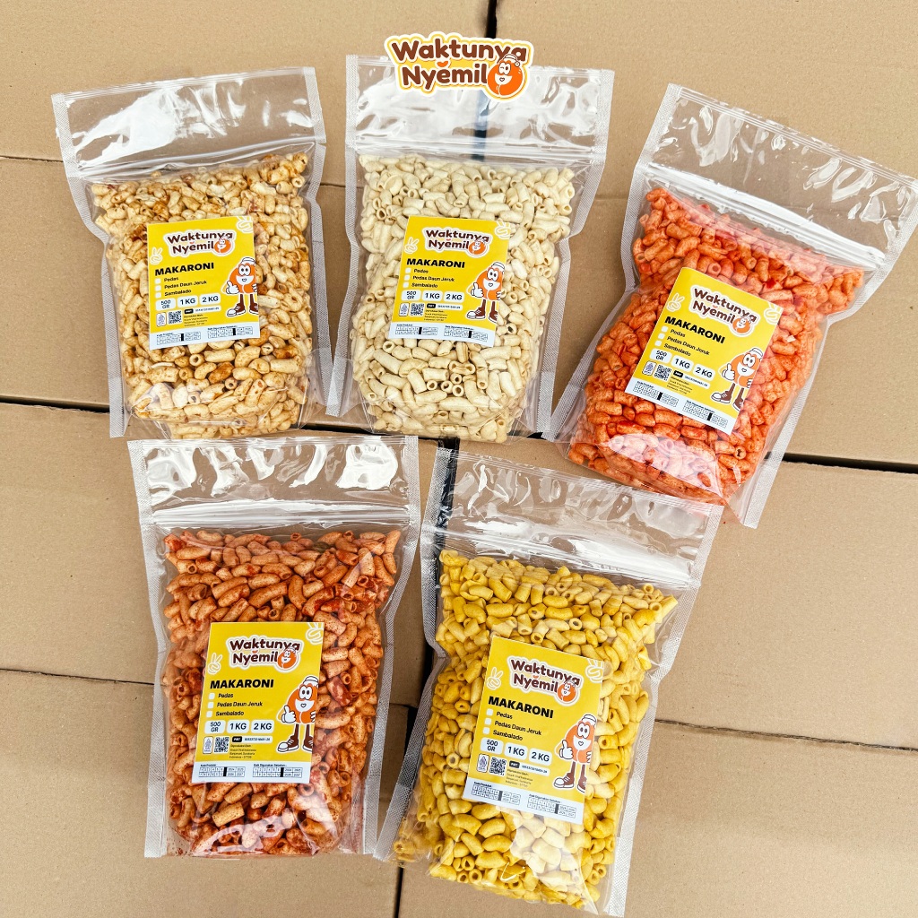 

ISI 5 PACK MAKARONI KILOAN 200GR 5 VARIAN RASA PEDAS, ORI, JAGUNG MANIS, BALADO, TOMYAM HALAL MURAH