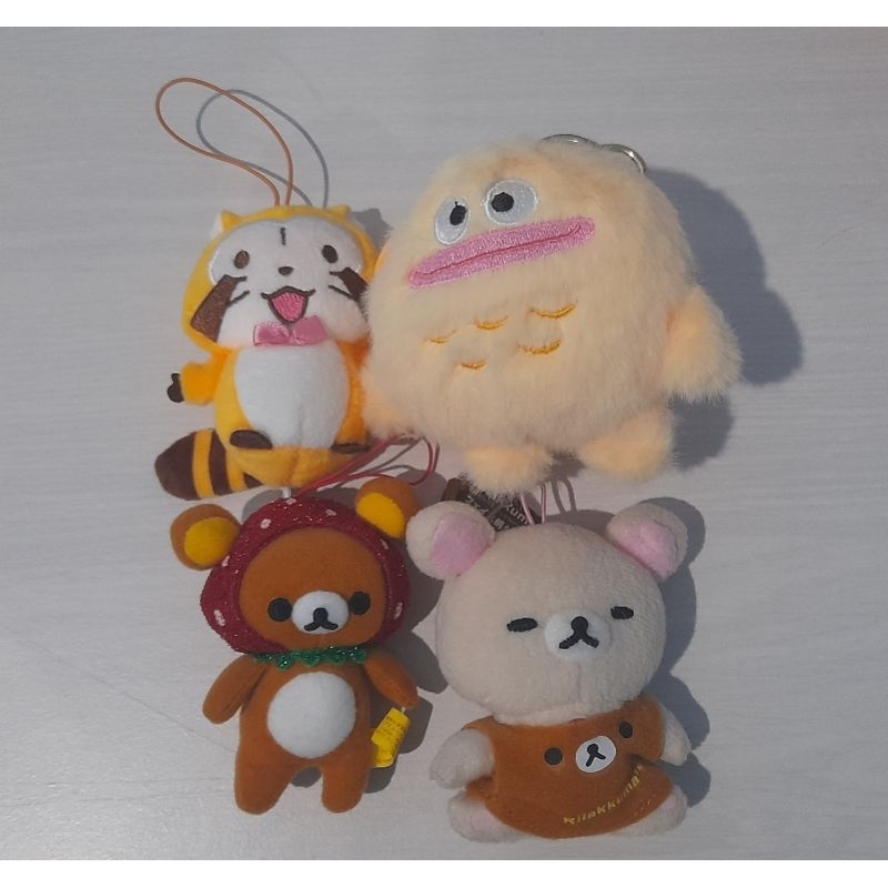 Gantungan boneka plush keychain rilakkuma, korilakkuma, rascal, ikan