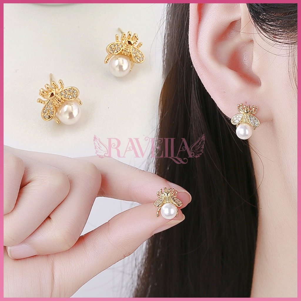Anting Korea Wanita Mutiara Pearl Model Lebah Tusuk Fashion Elegan Aksesoris Perhiasan Ravellashop