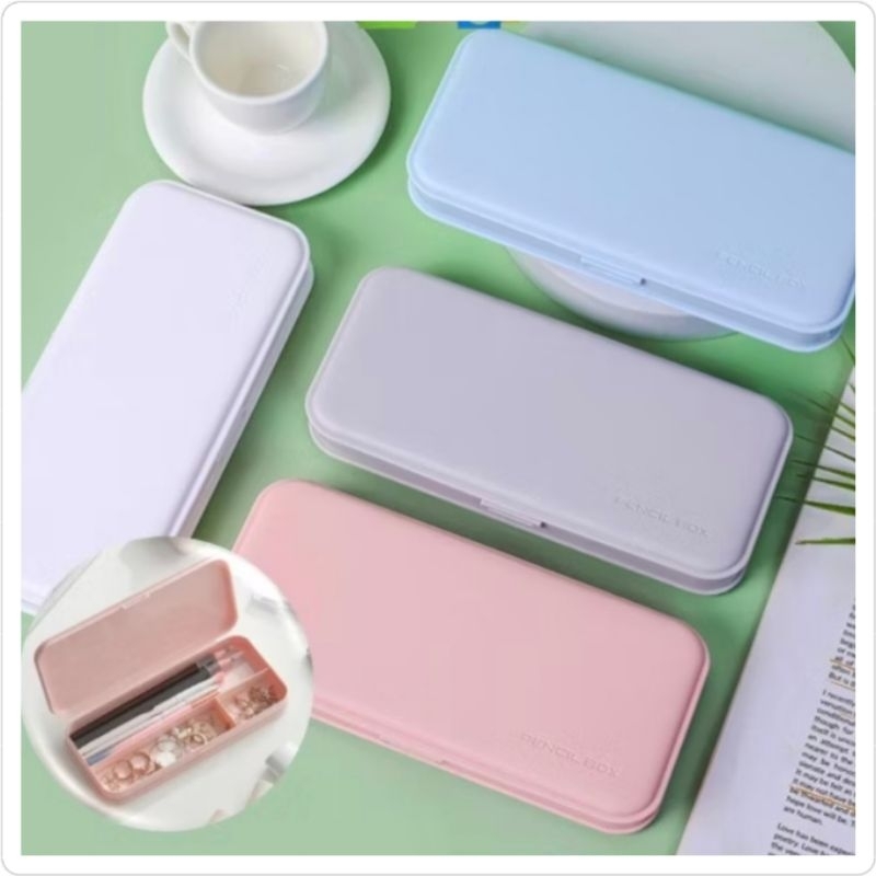 

Tempat pensil plastik aesthetic sekat 3 tutup klip / Kotak pensil minimalis warna pastel / Pencil case plastik serbaguna warna pastel / Tempat pensil magnet karakter ada papan tulis + spidol