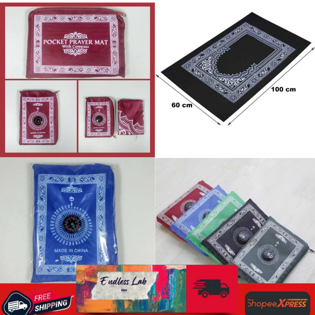 Sajadah Travel Pouch Portable Lipat Dengan Kompas Kiblat
