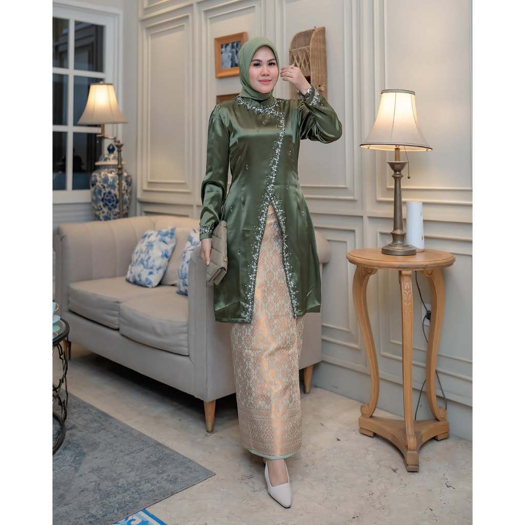 Dhei Store Atasan Kebaya / Setelan Kebaya Kiki Payet Mutiara Modern Set Melayu / Kebaya Janggan