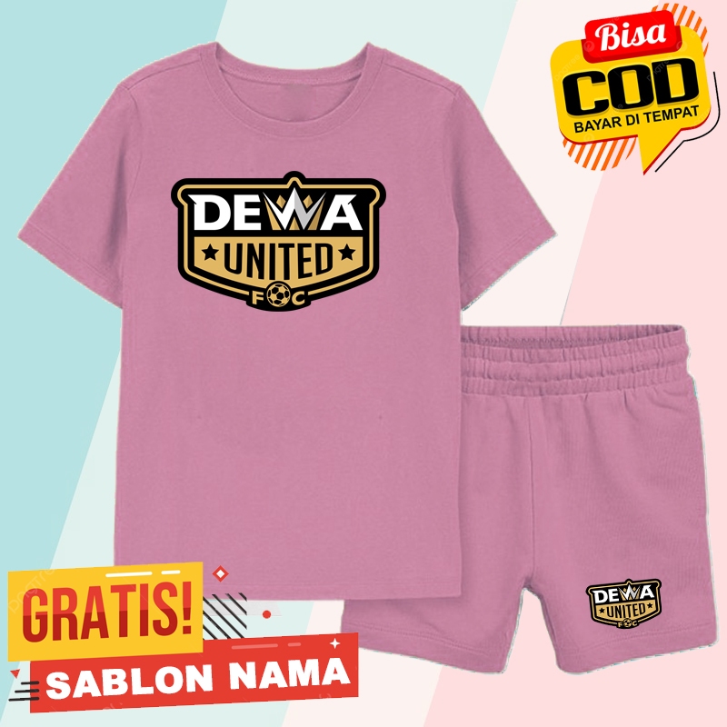 Setelan Koas Anak Dewa United / Baju Setelan Celana Kaos Anak Laki Laki & Perempuan Custom Nama Dewa