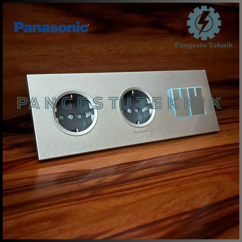 Panasonic Double Stop Kontak + Saklar Seri / Dua Stop Kontak +  Double Saklar Panasonic Style Silver