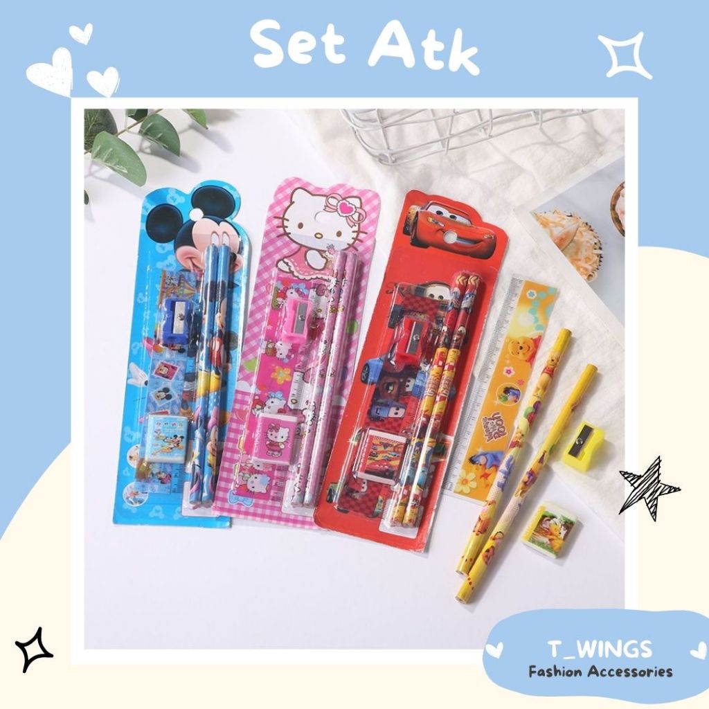 

[ TWT_03 ] Set Alat Tulis Anak 2 pensil + 1 penghapus + 1 penggaris + 1 Raut