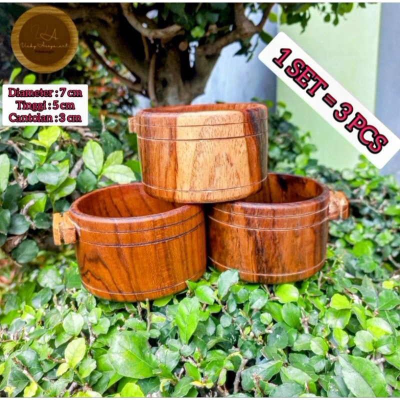 CEPUK PAKAN  BURUNG KAYU JATI ISI  3 PCS / CEPUK PAKAN BURUNG / CEPUK PAKAN MINUM KAYU JATI / TEMPAT