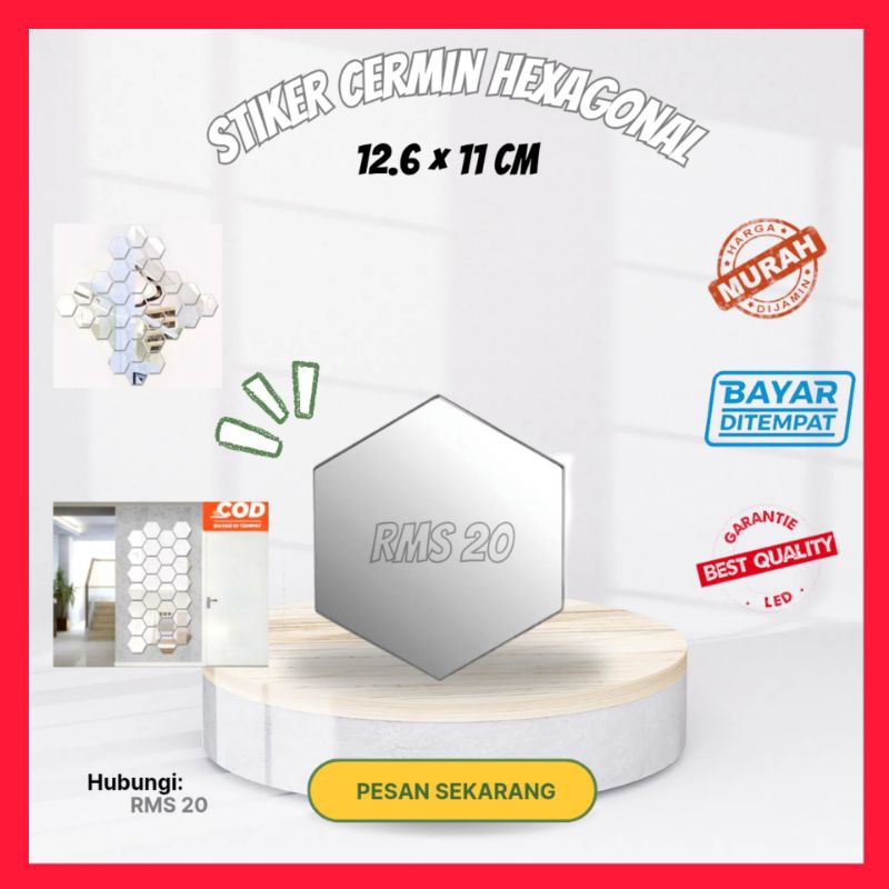 stiker cermin dinding anti pecah tempel stiker kaca hexagonal mirror kaca stiker cermin kaca tempel 