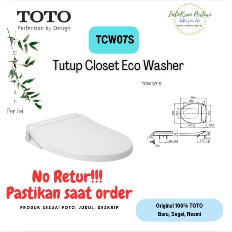 TOTO Eco Washer TCW07S / Tutup Closet Eco Washer TCW07S/ Seat & Cover Eco Washer Closet TOTO  TCW07S
