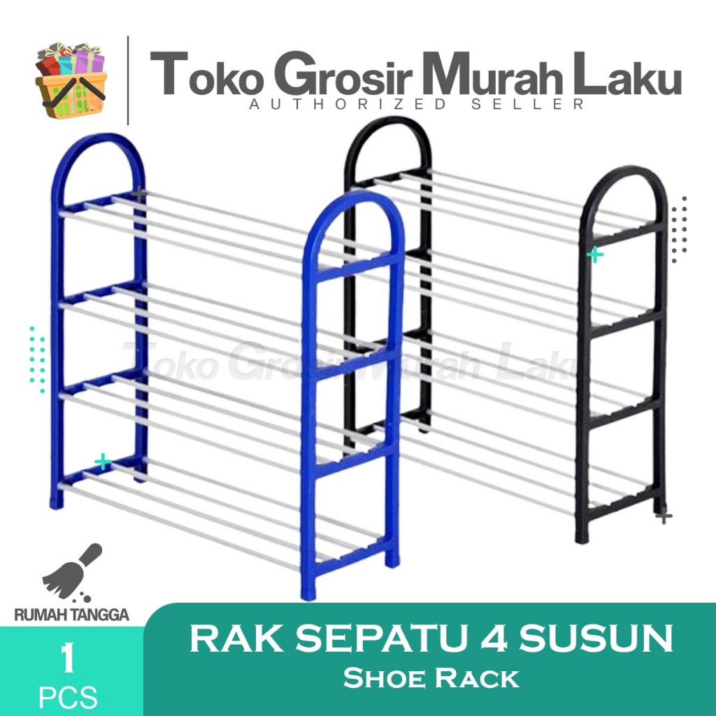 Rak Sepatu Susun Stainless Besi 4 Susun Serbaguna Portable Anti Karat