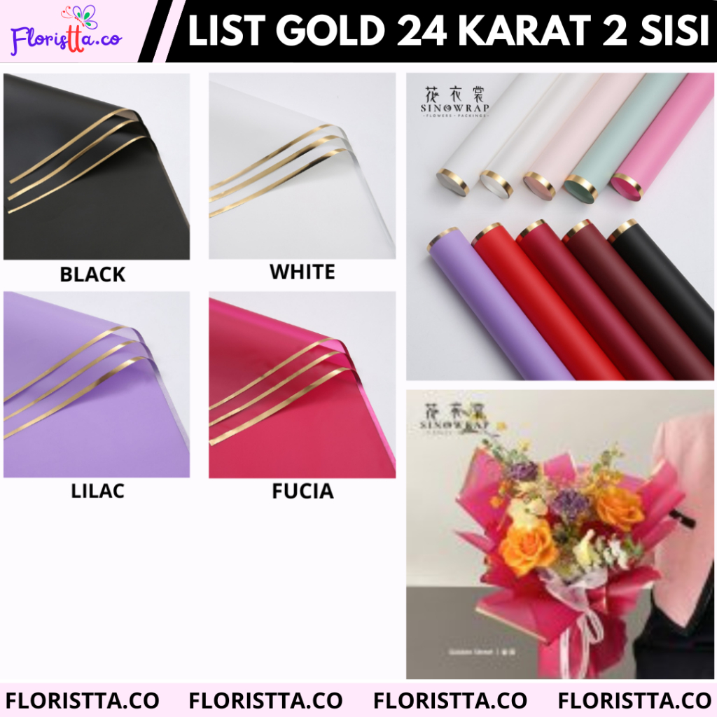 

(LEMBARAN) KERTAS CELLOPHANE LIST GOLD 24 KARAT DUA SISI KERTAS BUKET MURAH