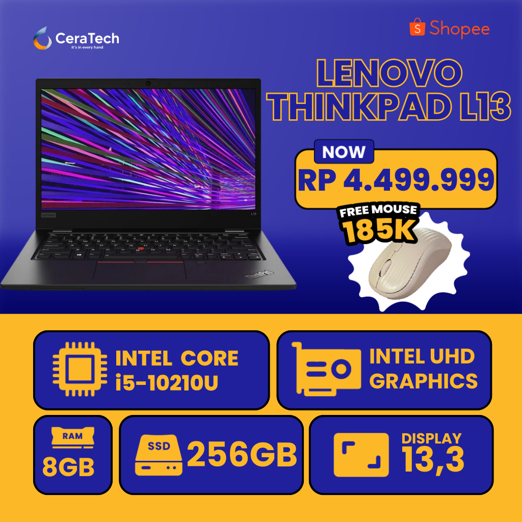 Laptop Lenovo Thinkpad L13 - Intel core i3 / i5 - HARGA TERMURAH - Bukan Yoga