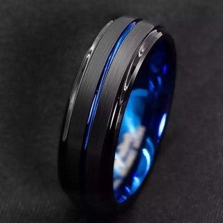cincin titanium hitam lis biru mewah cincin pria