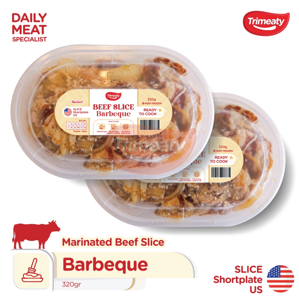 

Beef Slice Barbeque (Shortplate) / Slice Shortplate Marinasi Barbeque / Ready to Cook / Makanan Instan Frozen 320gr