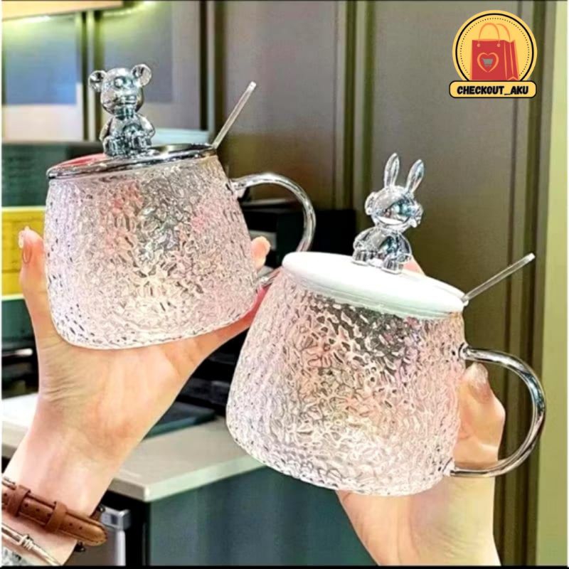 Gelas Kaca Mug / Mug Tutup Beruang
