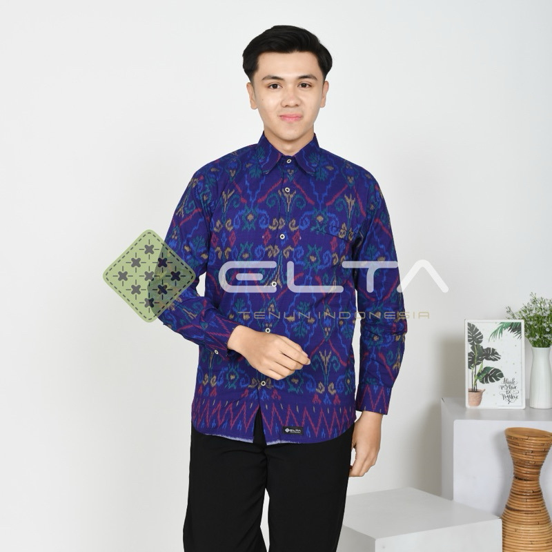 Kemeja pria tenun endek bali baju adat bali seragam kantor formal non formal slim fit