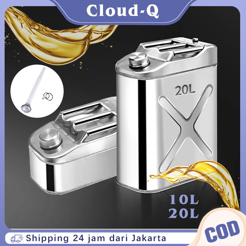 Kaleng Bensin Stainless Steel 10L 20L Jerigen Army Jerrycan Bensin Portabel Tangki Bensin