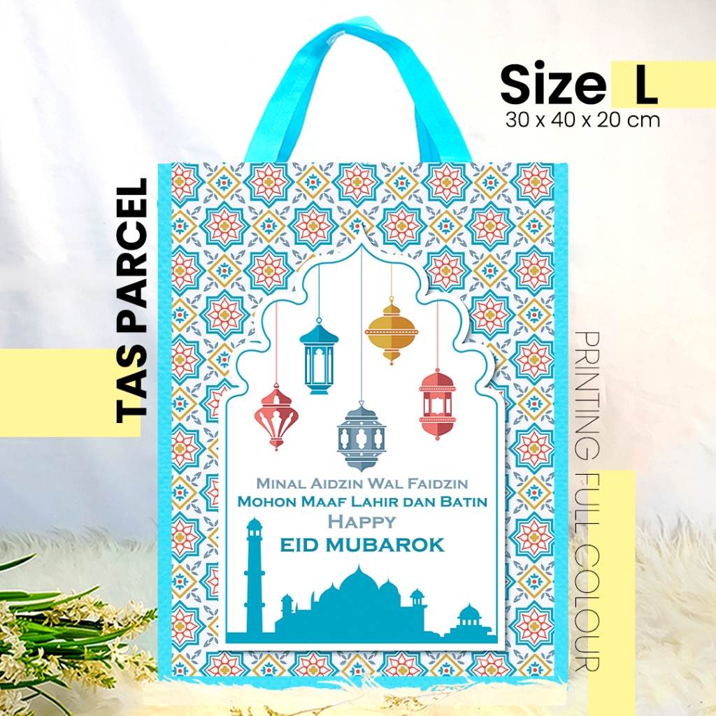 

TAS LEBARAN BIRU LENTERA / TAS PARCEL LEBARAN / TAS PARCEL SEDANG UKURAN 30X40X20 CM