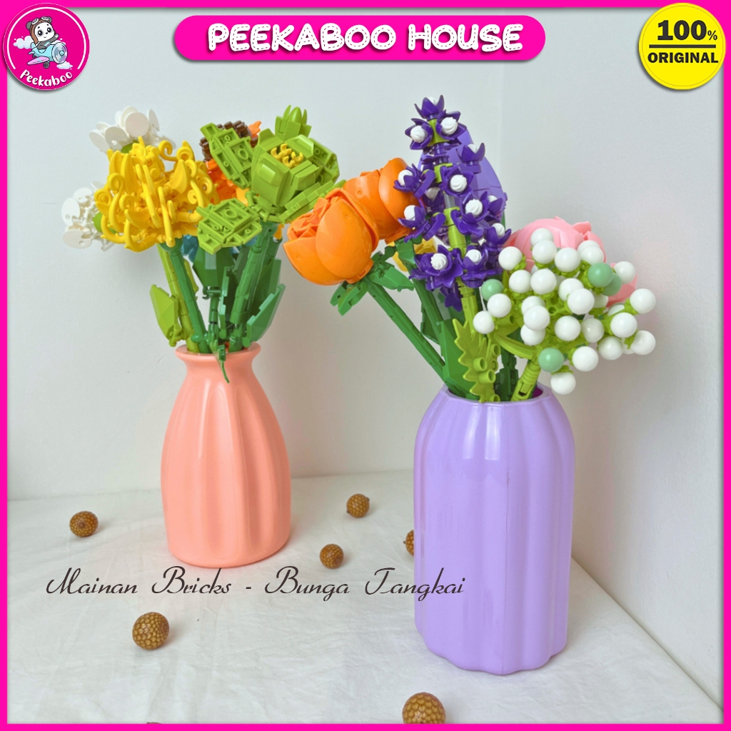 Mainan Bricks Flower Bucket Bunga Tangkai Toys Bunga Plant Collection Nano Block Peekaboo