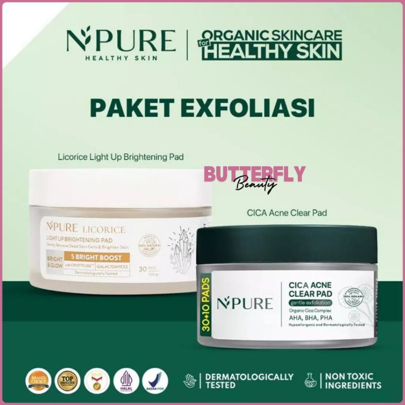 NPURE Cica Acne Clear Pad / Licorice Light Up Brightening Pads // Exfoliating Pads Kapas Exfoliasi