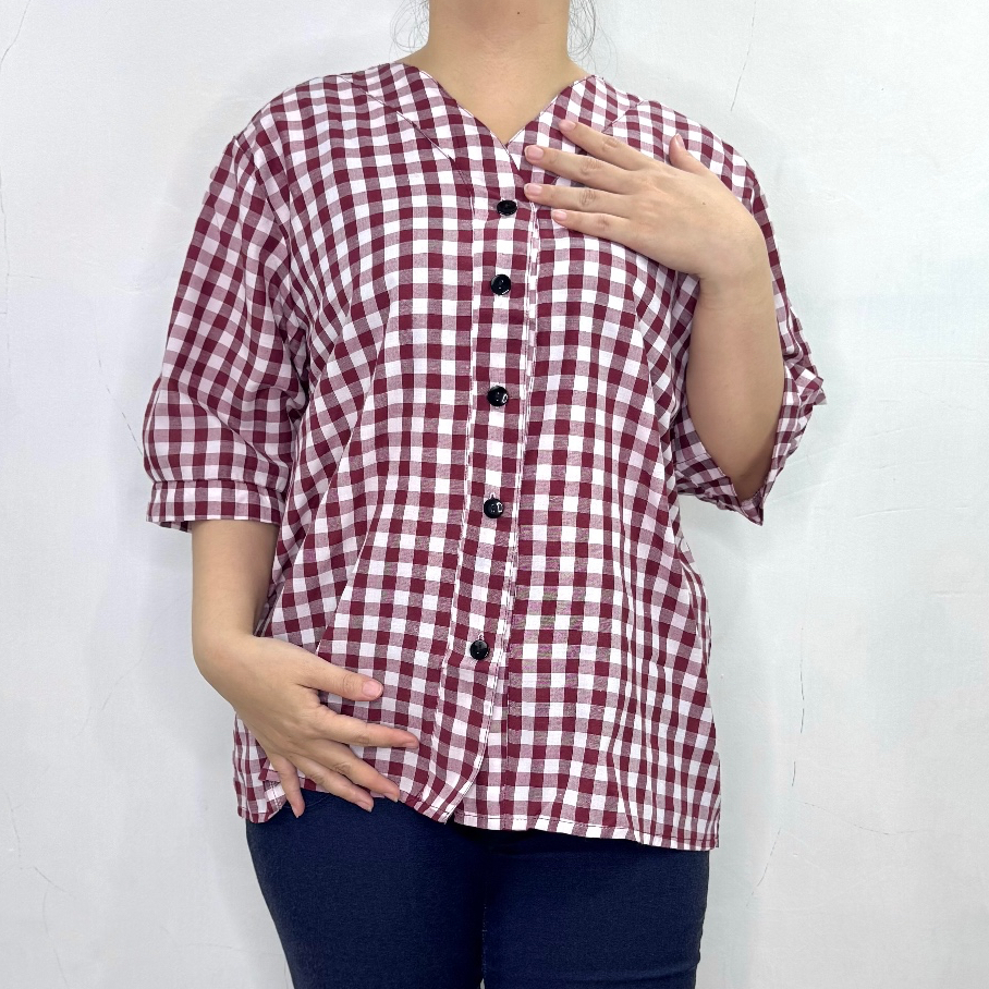 LVL - Kemeja Blouse Aiko Jumbo Kotak2 Atasan Blouse Blus Shirt Wanita Model Baru Size XXL Oversize /