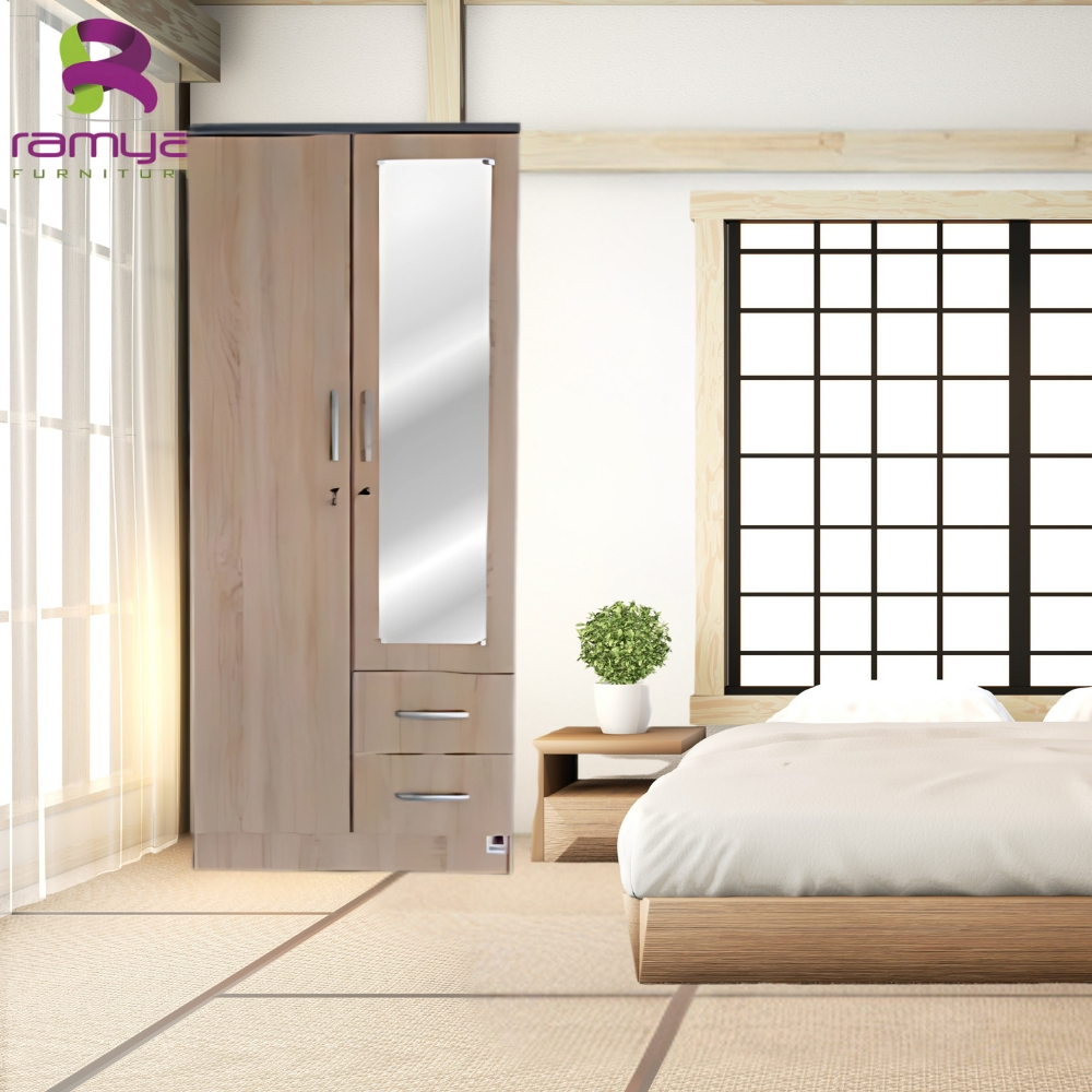RAMYA LP 210 SW (Lemari Pakaian 2 Pintu Swing + 2 Laci + Cermin)