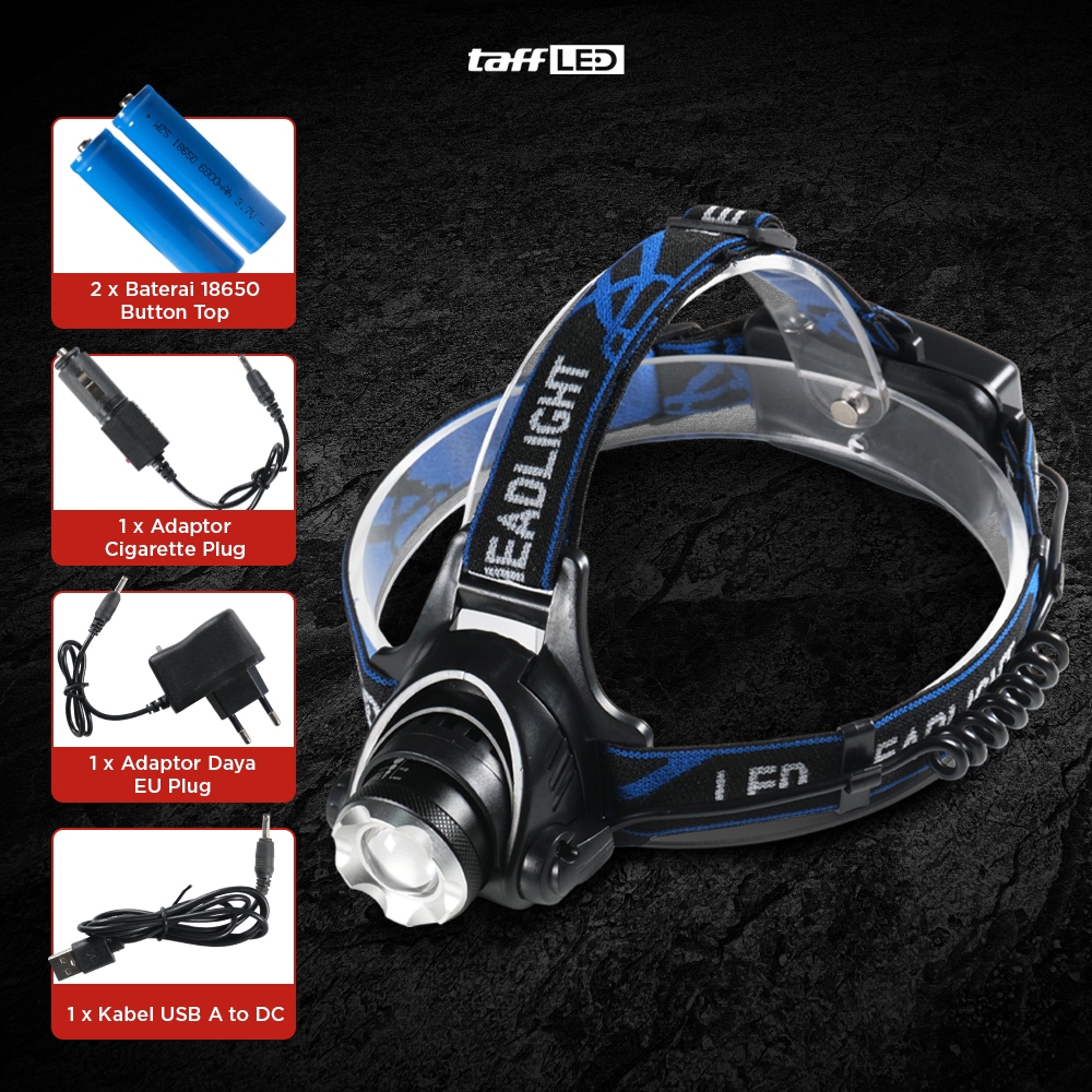taffLED head lamp set charger batere head light lampu kepala senter kepala 500 lumens lampu senter l