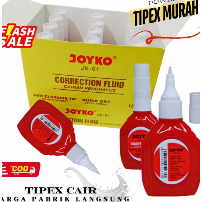 

TIPEX CAIR JOYKO JK-01 / 1 PAK ISI 12 PCS (selusin) / ADA HARGA VARIAN