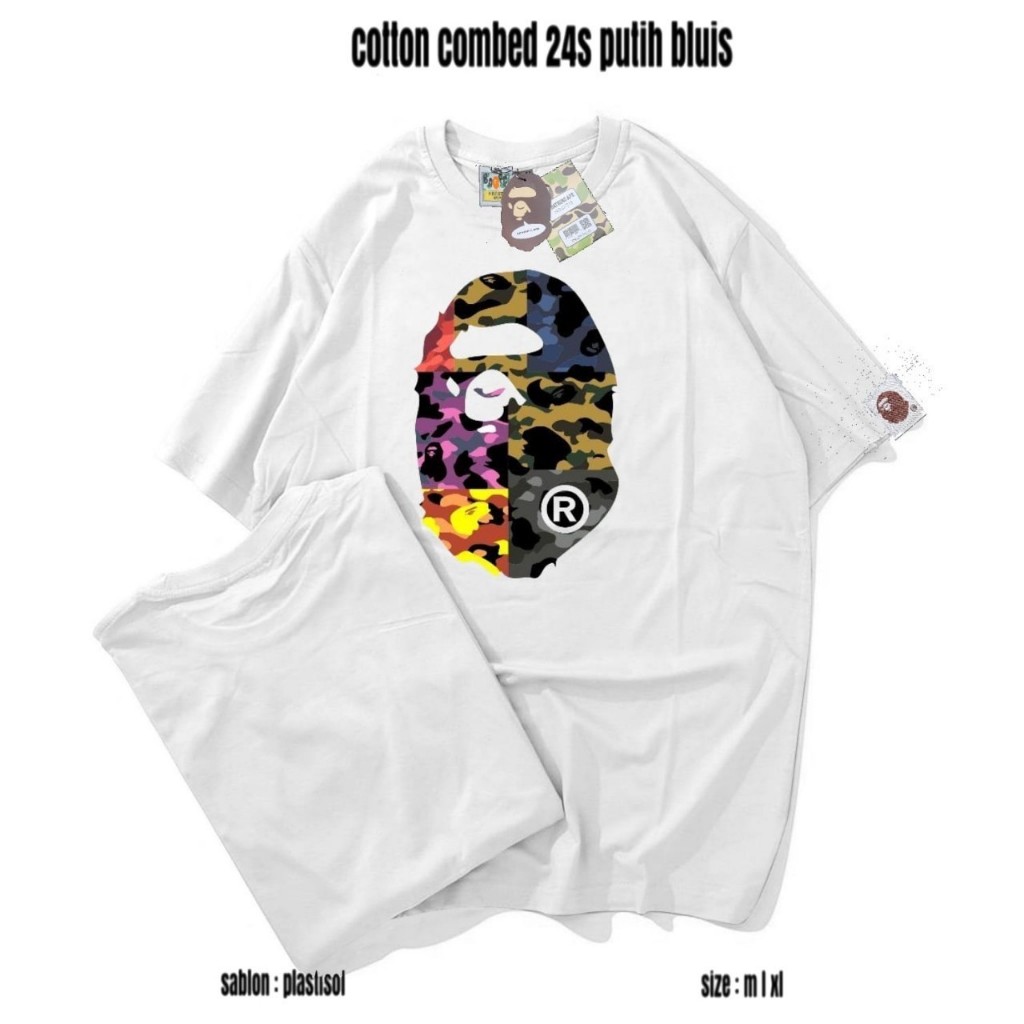 T Shirt White Bape Logo Kaos Putih Bape Logo Terbaru
