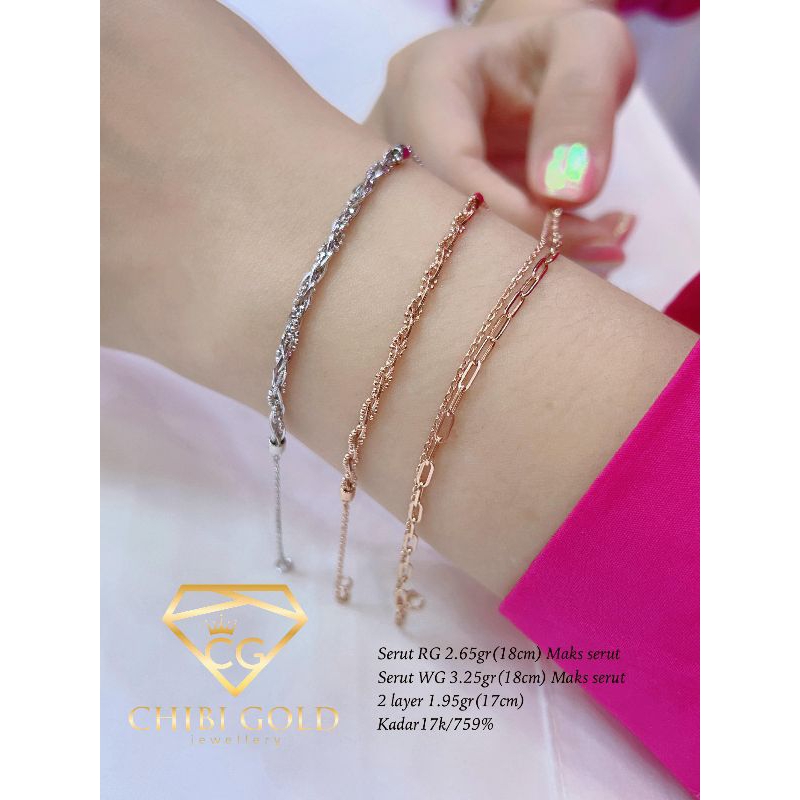 CHIBI LOKASARI - Gelang tangan serut emas 750 kadar 17k - Chibigold