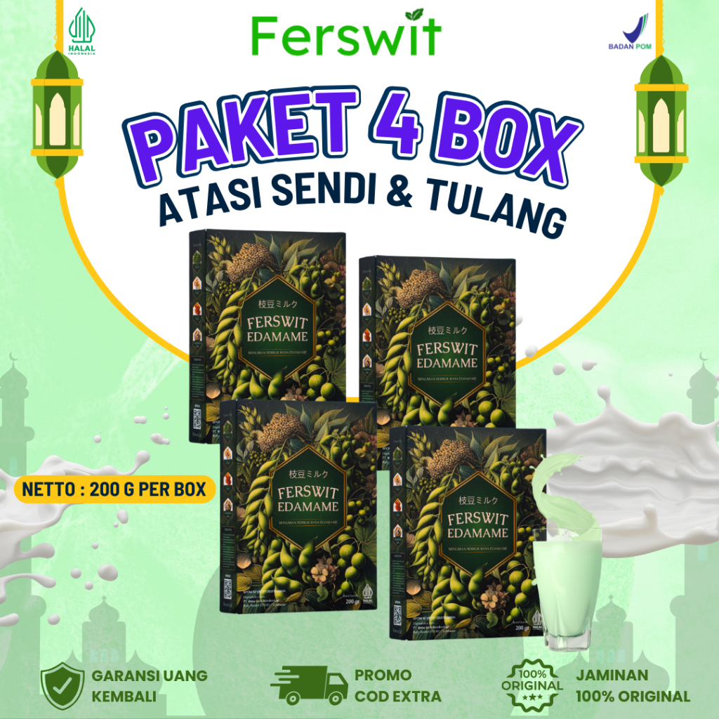 

SUSU FERSWIT EDAMAME JEPANG ORIGINAL 100% - MENGOBATI REMATIK SYARAF KEJEPIT NYERI LUTUT SENDI KOLESTROL HIPERTENSI KEBAS KEBAS 4 BOX